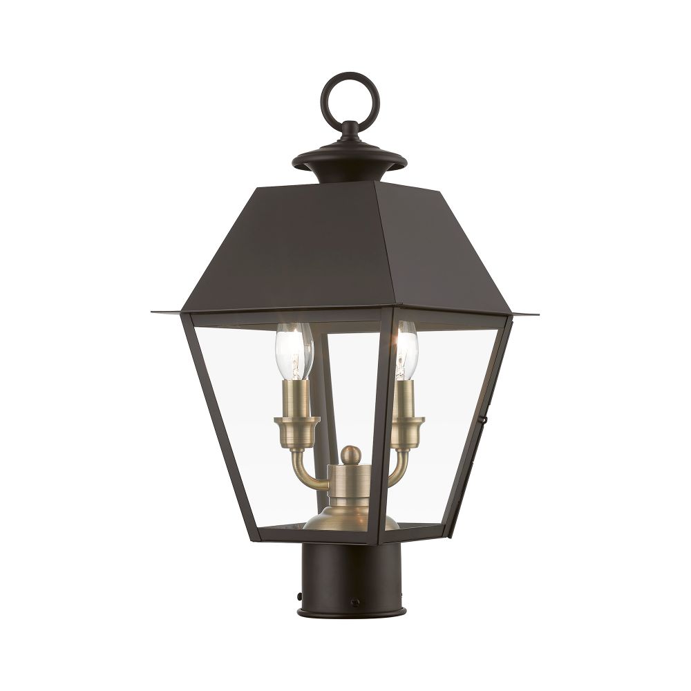 Livex Lighting 27216-07 2 Light Bronze with Antique Brass Finish Cluster Outdoor Medium Post Top Lantern