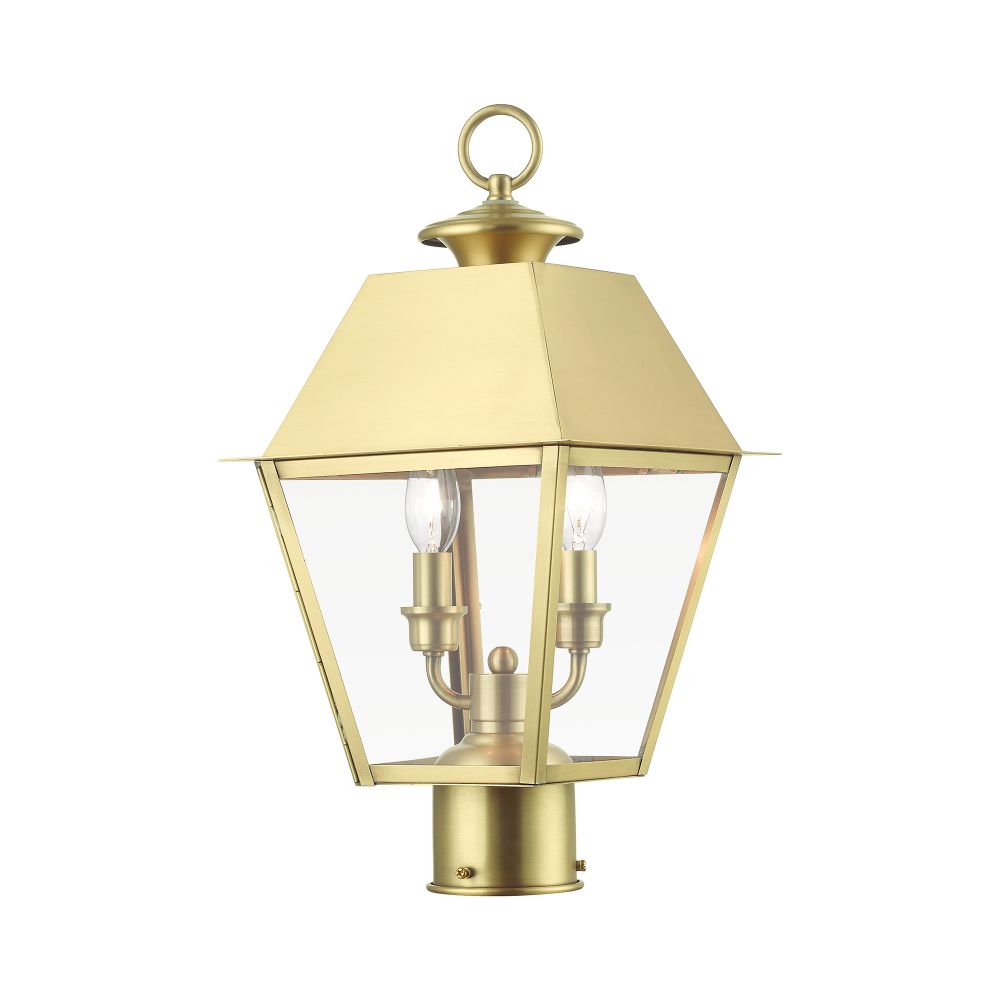 Livex Lighting 27216-08 2 Light Natural Brass Outdoor Medium Post Top Lantern