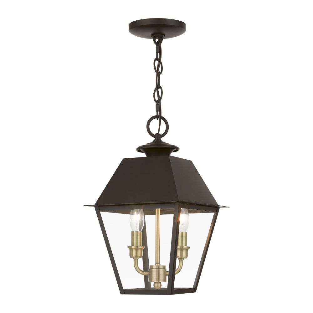 Livex Lighting 27217-07 2 Light Bronze with Antique Brass Finish Cluster Outdoor Medium Pendant Lantern