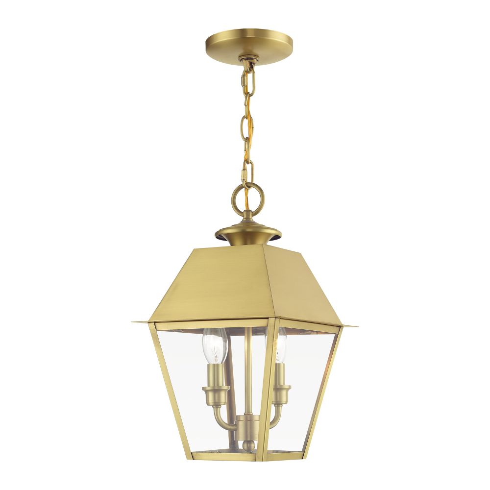 Livex Lighting 27217-08 2 Light Natural Brass Outdoor Medium Pendant Lantern