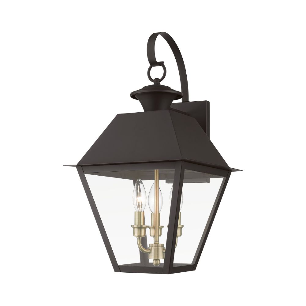 Livex Lighting 27218-07 3 Light Bronze with Antique Brass Finish Cluster Outdoor Large Wall Lantern