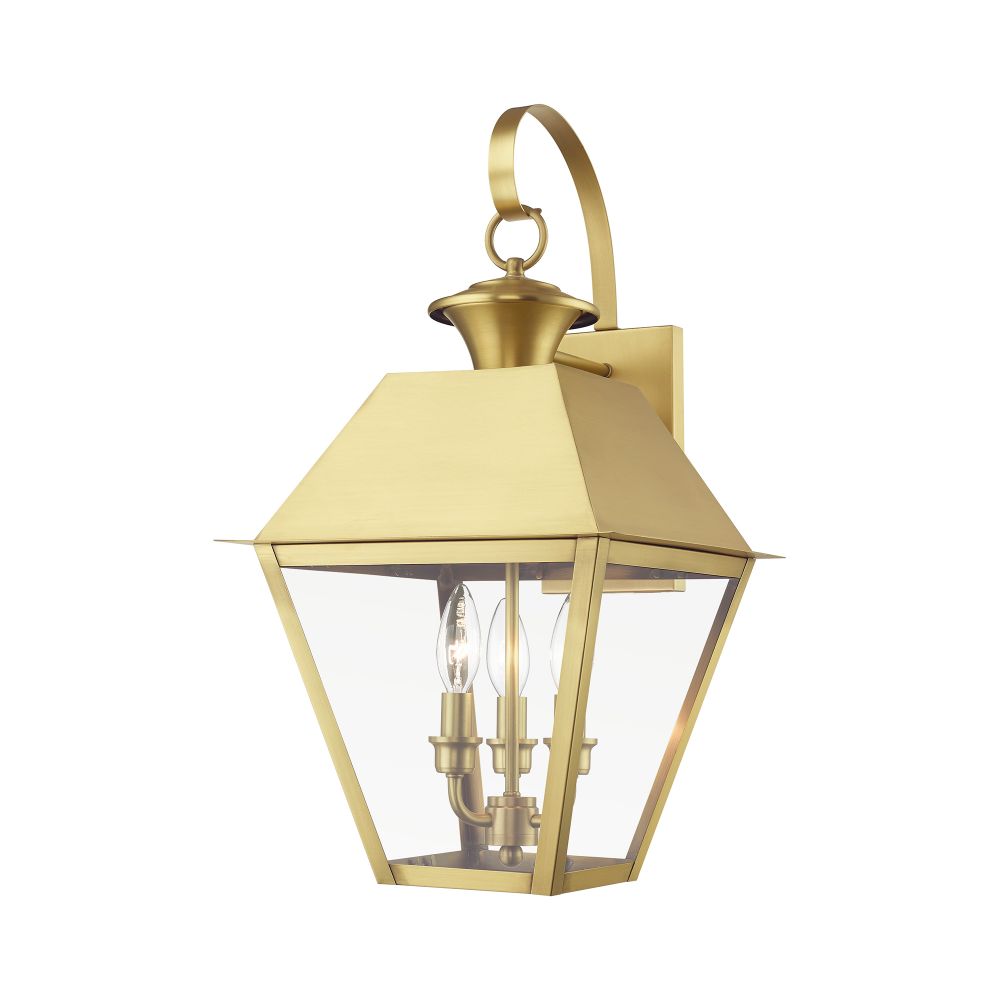 Livex Lighting 27218-08 3 Light Natural Brass Outdoor Large Wall Lantern