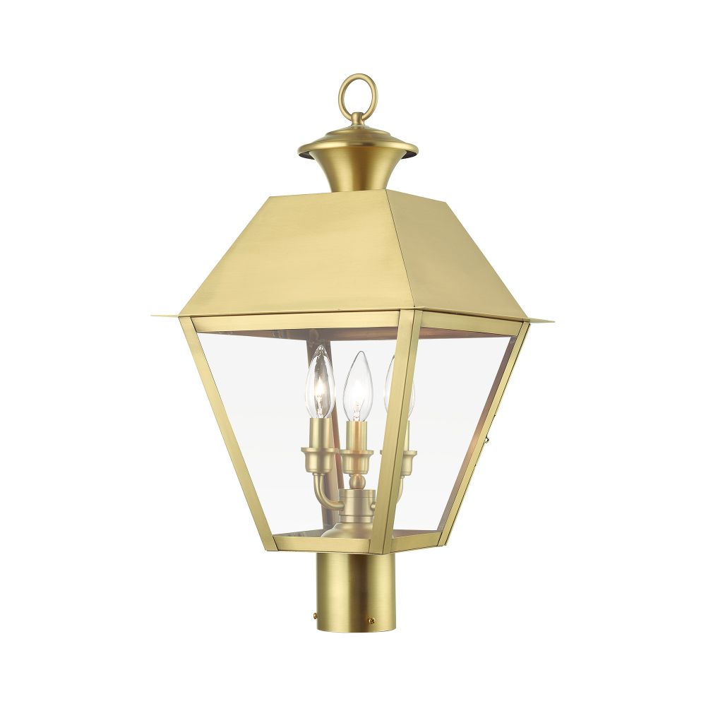 Livex Lighting 27219-08 3 Light Natural Brass Outdoor Large Post Top Lantern