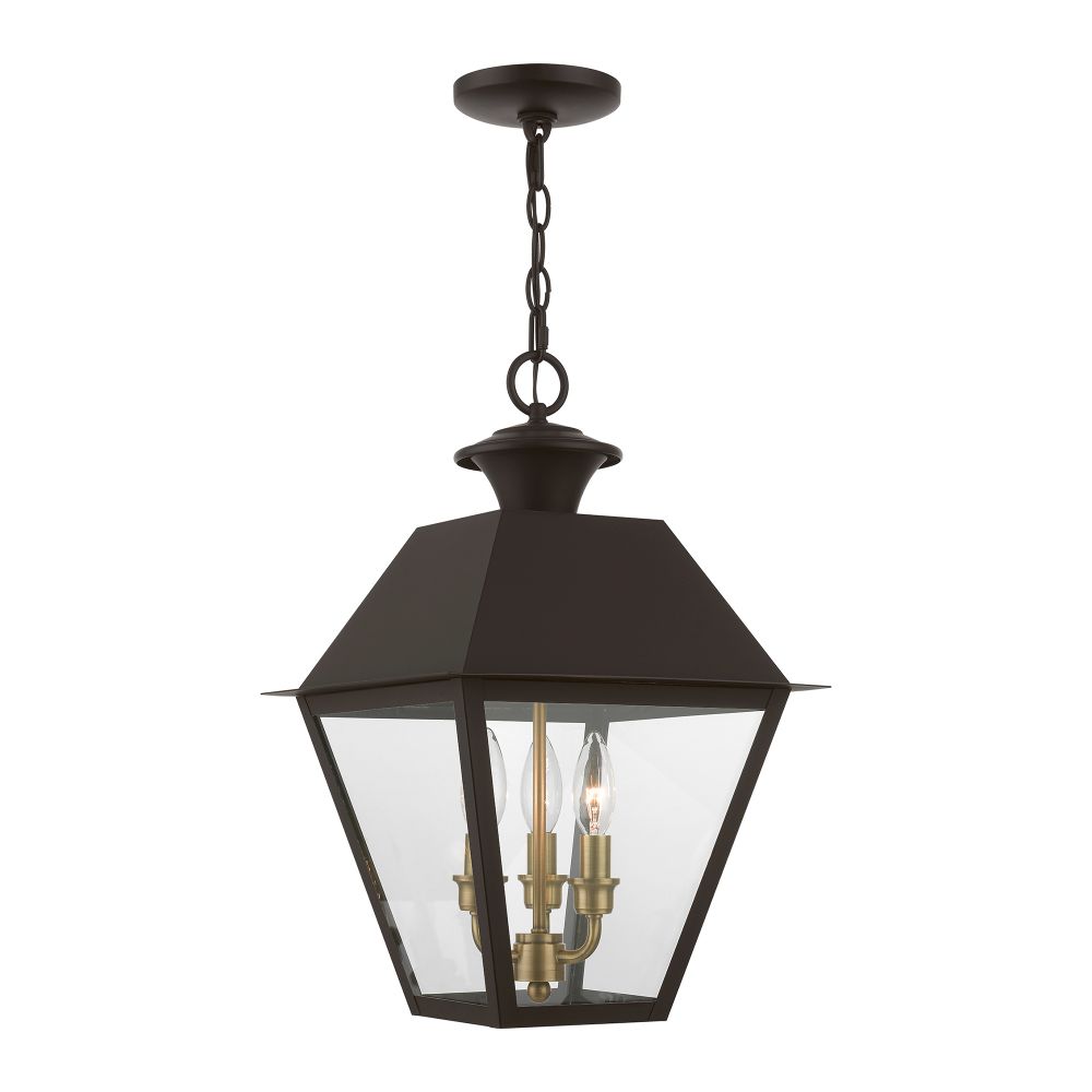 Livex Lighting 27220-07 3 Light Bronze with Antique Brass Finish Cluster Outdoor Large Pendant Lantern