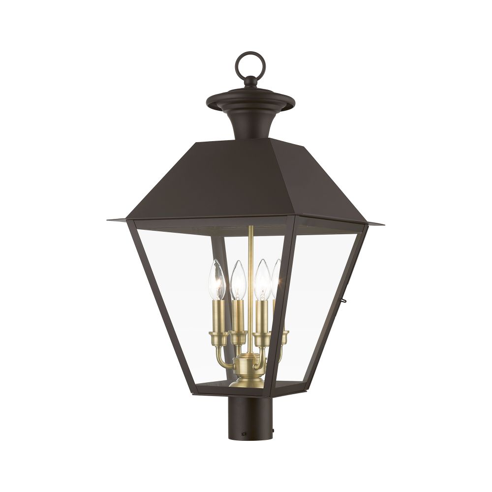 Livex Lighting 27223-07 4 Light Bronze with Antique Brass Finish Cluster Outdoor Extra Large Post Top Lantern