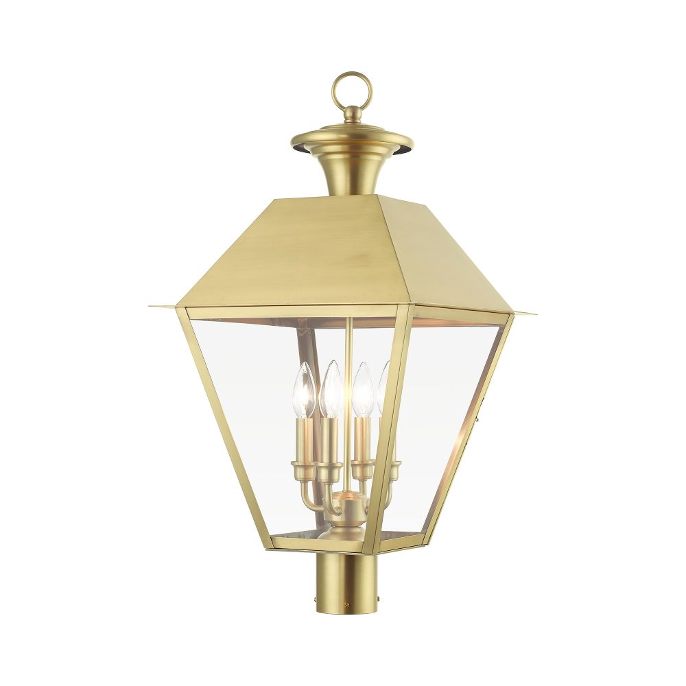 Livex Lighting 27223-08 4 Light Natural Brass Outdoor Extra Large Post Top Lantern