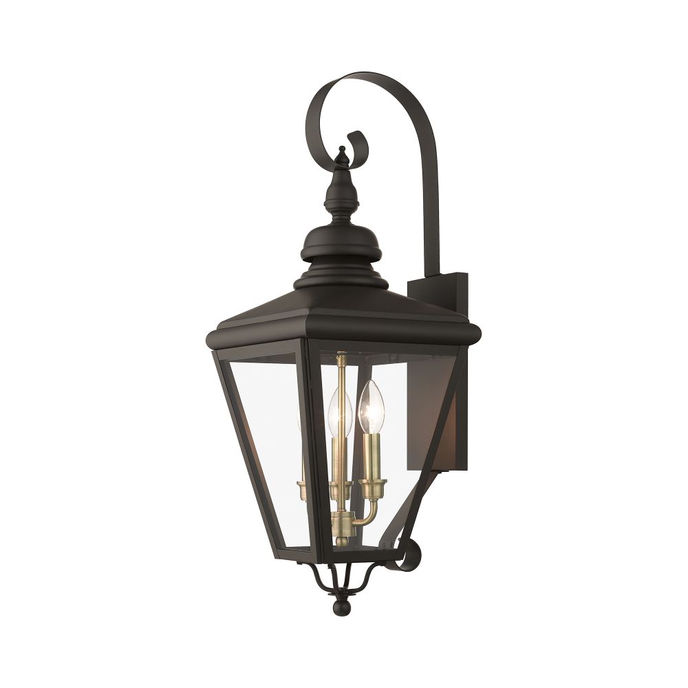 Livex Lighting 27373-07 3 Light Bronze Outdoor Large Wall Lantern with Antique Brass Finish Cluster