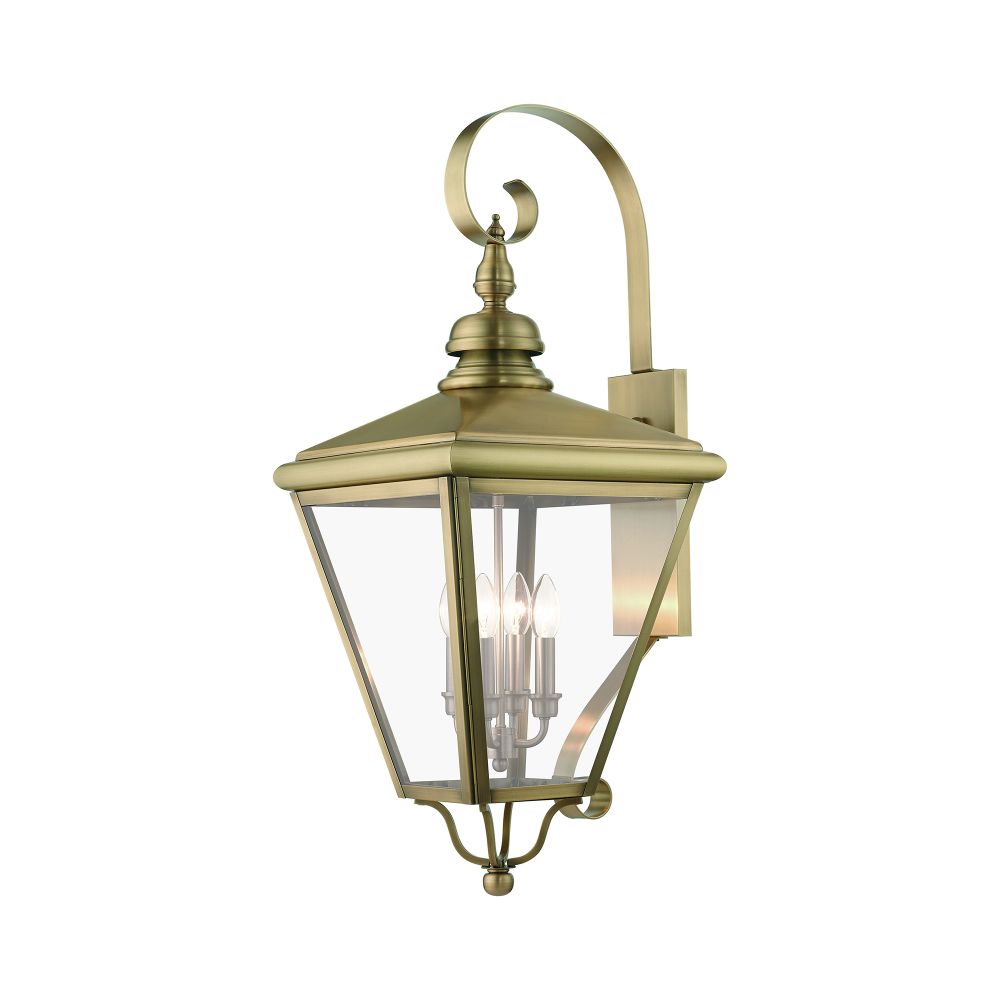 Livex Lighting 27374-01 4 Light Antique Brass Outdoor Extra Large Wall Lantern with Brushed Nickel Finish Cluster