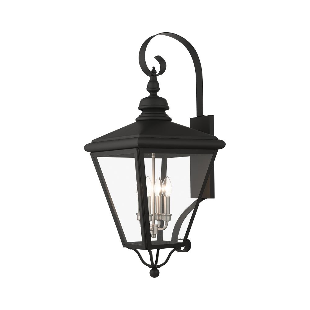 Livex Lighting 27374-04 4 Light Black Outdoor Extra Large Wall Lantern with Brushed Nickel Finish Cluster