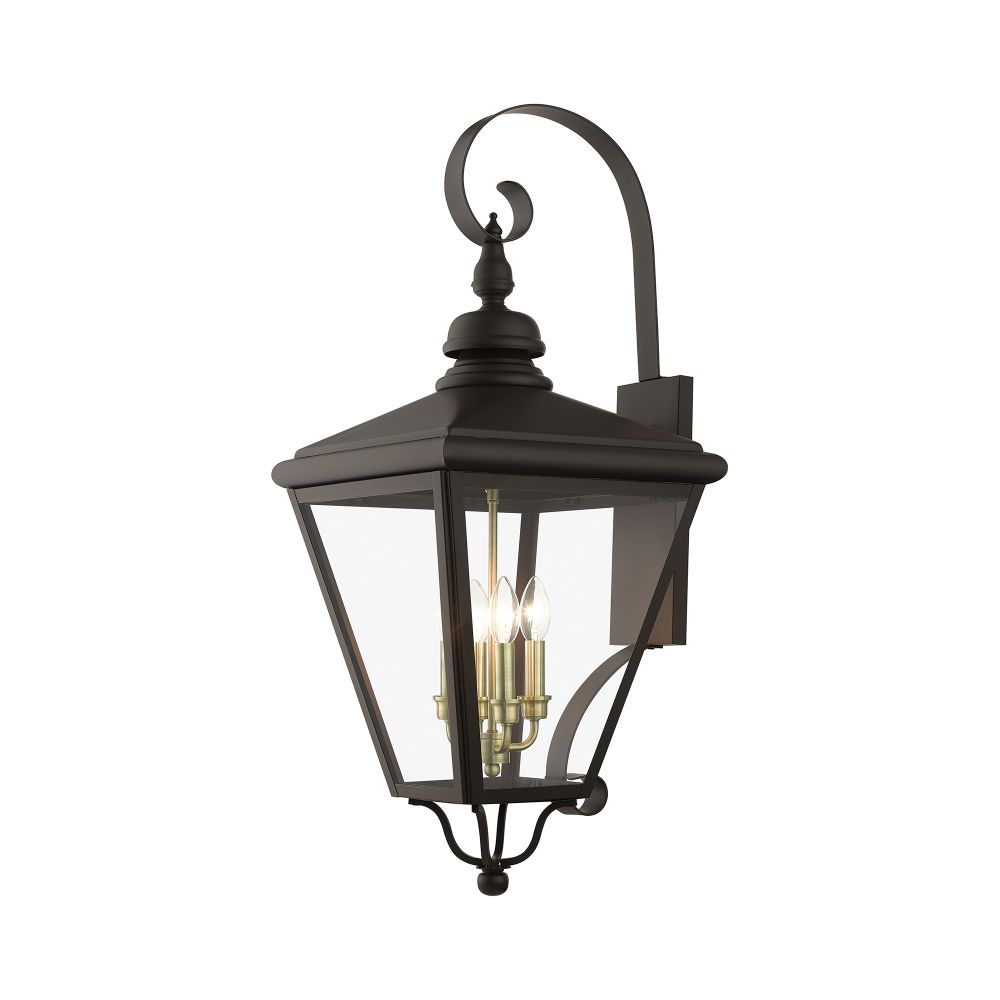 Livex Lighting 27374-07 4 Light Bronze Outdoor Extra Large Wall Lantern with Antique Brass Finish Cluster