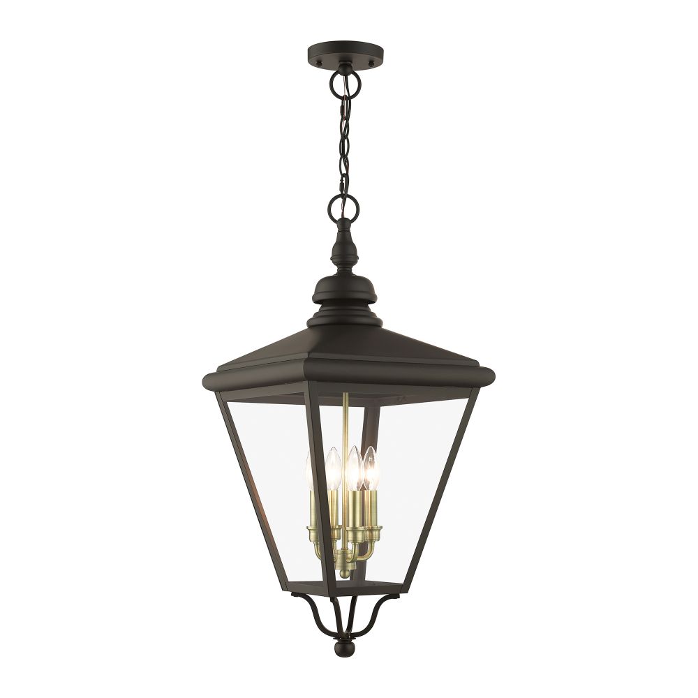 Livex Lighting 27378-07 4 Light Bronze Outdoor Extra Large Pendant Lantern with Antique Brass Finish Cluster