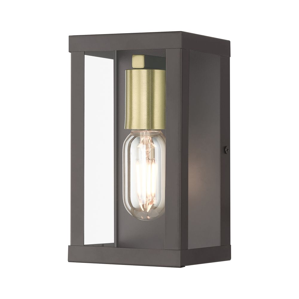 Livex Lighting 28031-07 1 Light Bronze Outdoor ADA Small Wall Lantern with Antique Gold Finish Accents