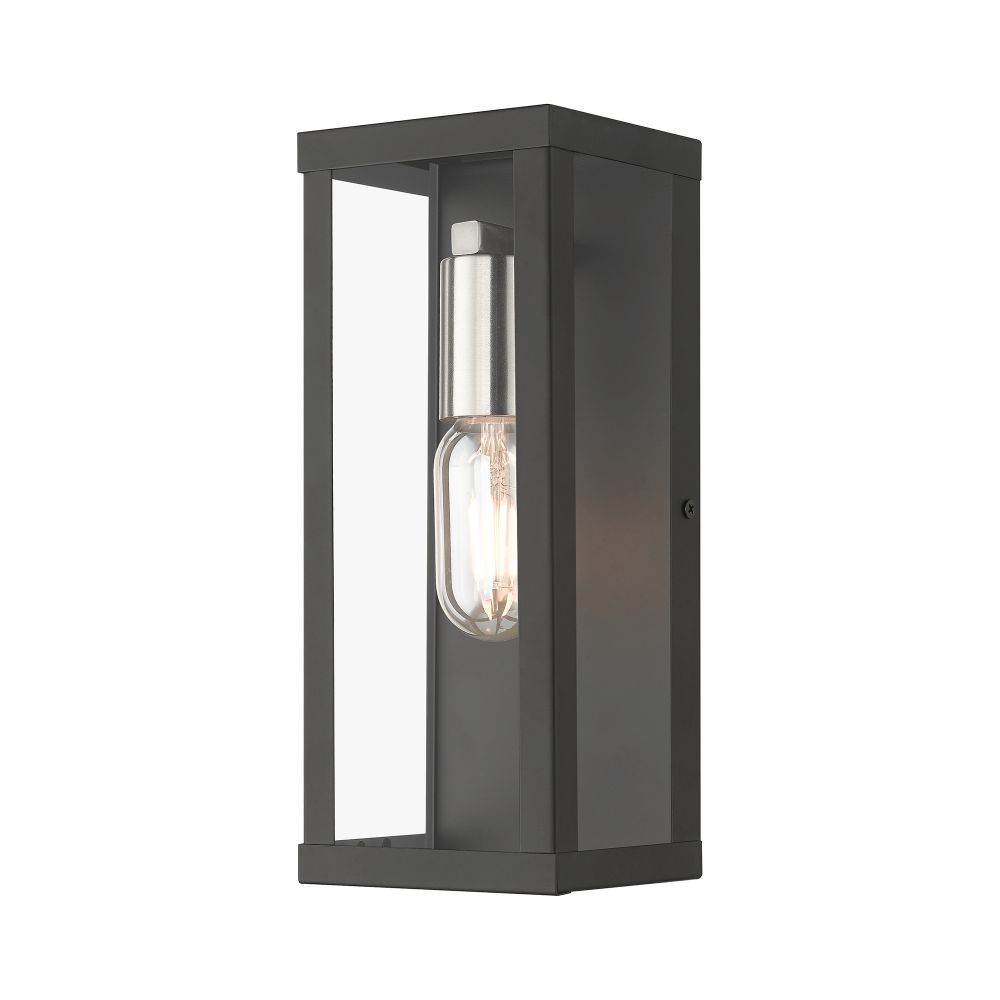 Livex Lighting 28032-04 1 Light Black Outdoor ADA Medium Wall Lantern with Brushed Nickel Finish Accents