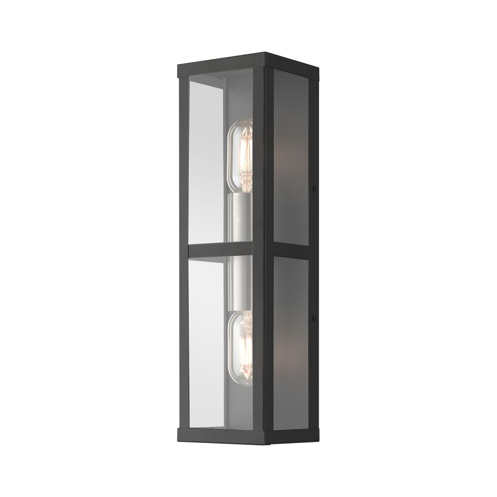 Livex Lighting 28033-04 1 Light Black Outdoor ADA Wall Lantern with Brushed Nickel Finish Accents