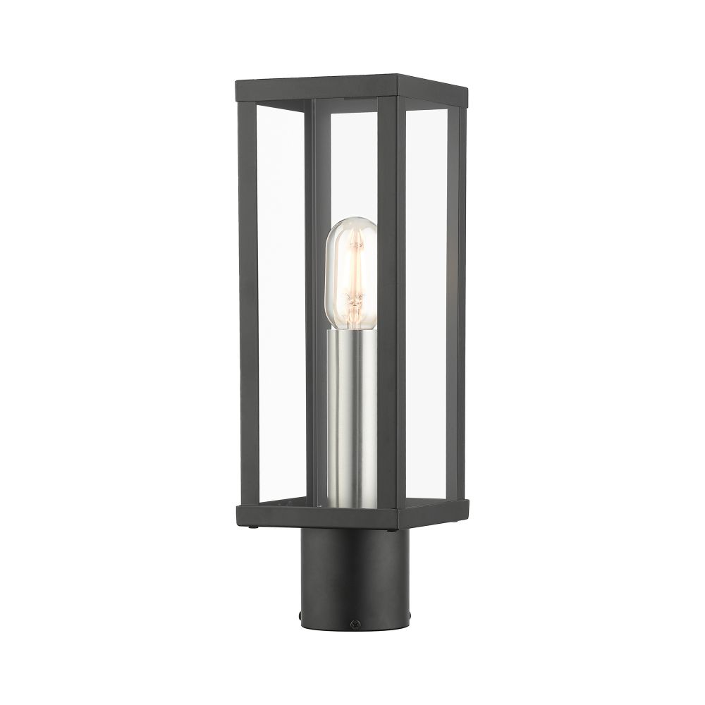 Livex Lighting 28034-04 1 Light Black Outdoor Post Top Lantern with Brushed Nickel Finish Accents