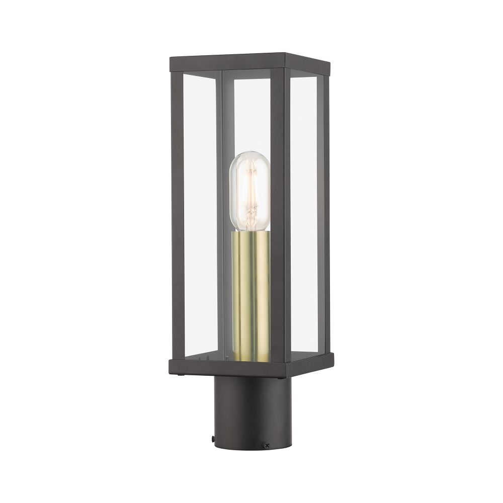 Livex Lighting 28034-07 1 Light Bronze Outdoor Post Top Lantern with Antique Gold Finish Accents
