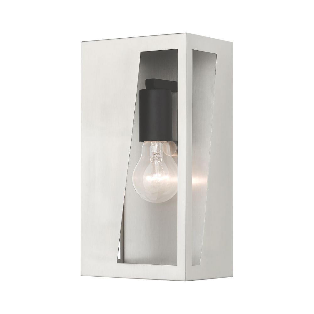 Livex Lighting 28932-91 1 Light Brushed Nickel Outdoor Medium ADA Wall Lantern with Black Finish Accents