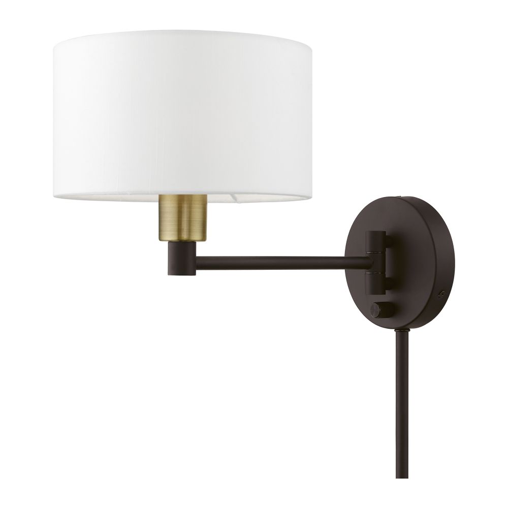 Livex Lighting 40080-07 1 Light Bronze with Antique Brass Accent Swing Arm Wall Lamp