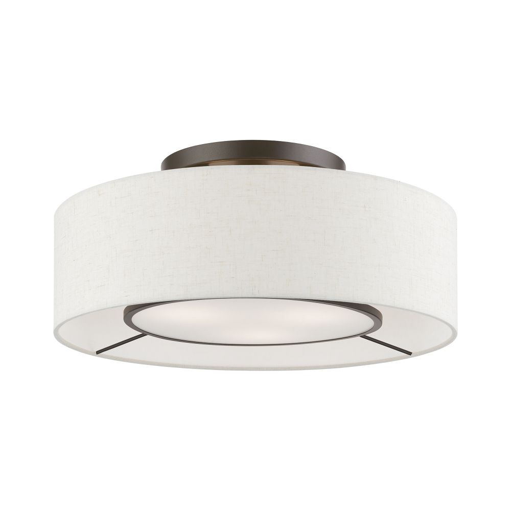 Livex Lighting 40143-92 3 Light English Bronze with Shiny White Accents Semi-Flush