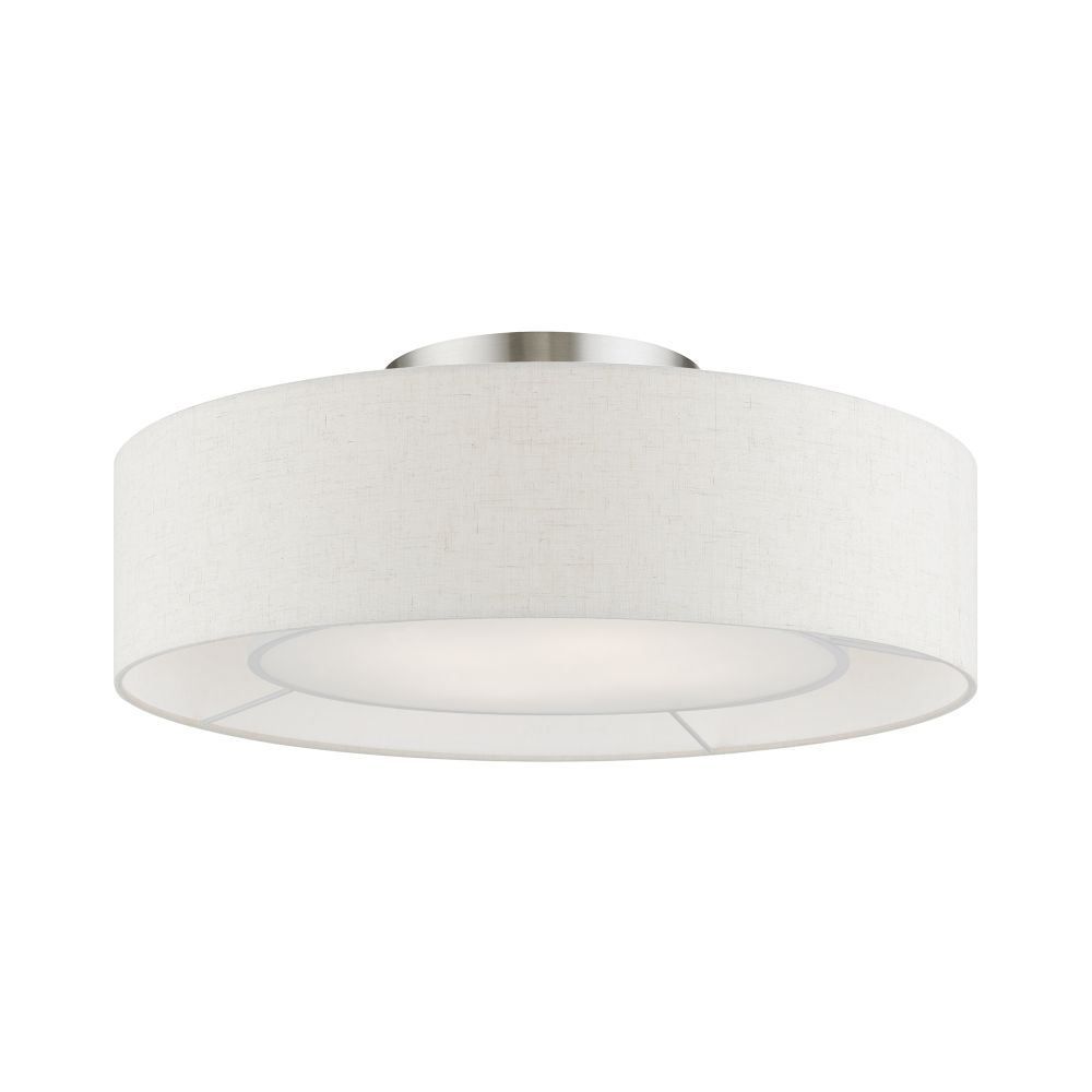 Livex Lighting 40144-91 4 Light Brushed Nickel With Shiny White Accents Semi-Flush
