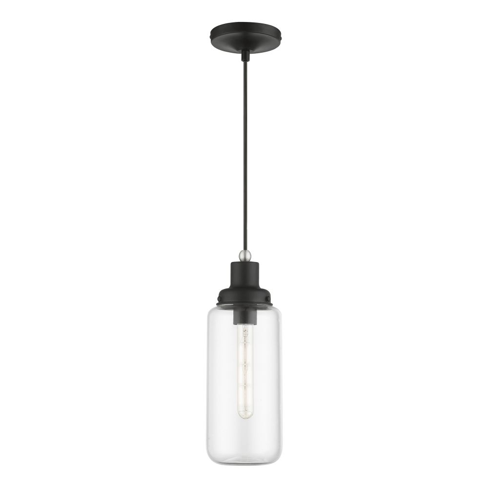 Livex Lighting 40614-04 1 Light Black with Brushed Nickel Accent Mini Pendant