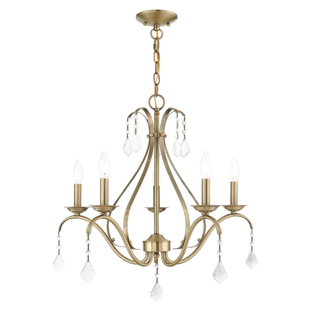 Livex Lighting 40845-01 Caterina Chandelier in Antique Brass with Clear Crystals