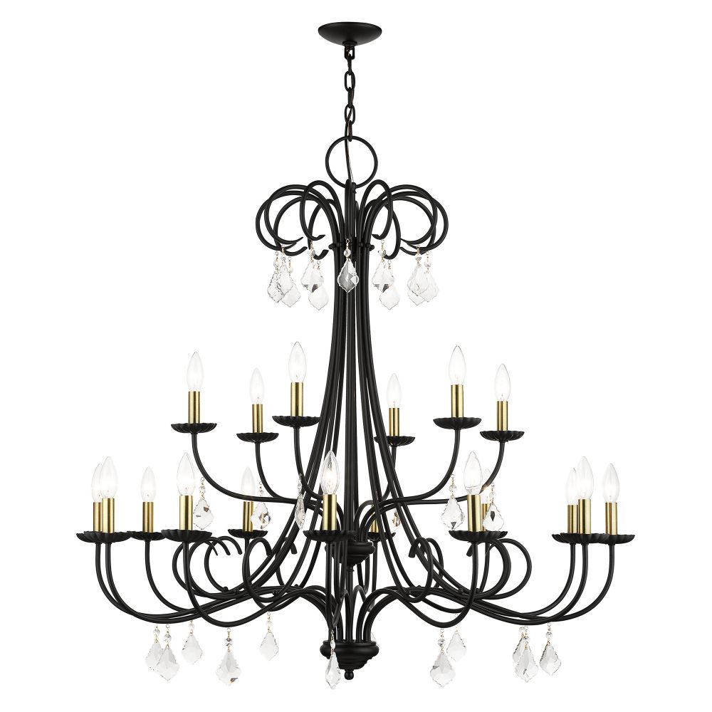 Livex Lighting 40870-04 18 Light Black Extra Large Chandelier with Antique Brass Finish Accents and Clear Crystals