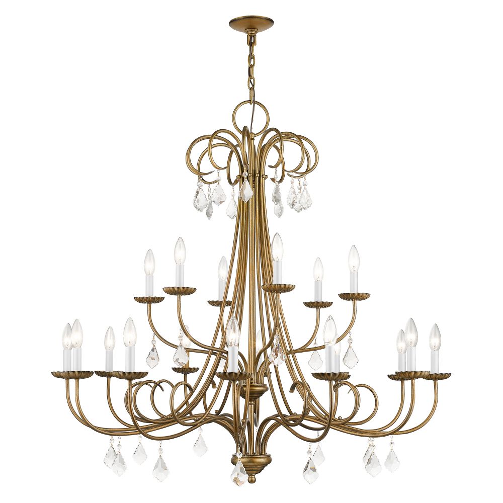 Livex Lighting 40870-48 18 Light Antique Gold Leaf Extra Large Chandelier with Clear Crystals