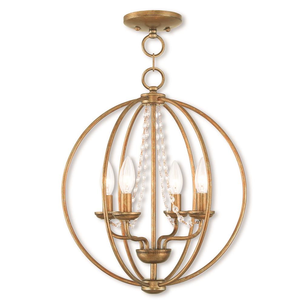 Livex Lighting 40914-48 Convertible Mini Chandelier/Ceiling Mount in Antique Gold Leaf