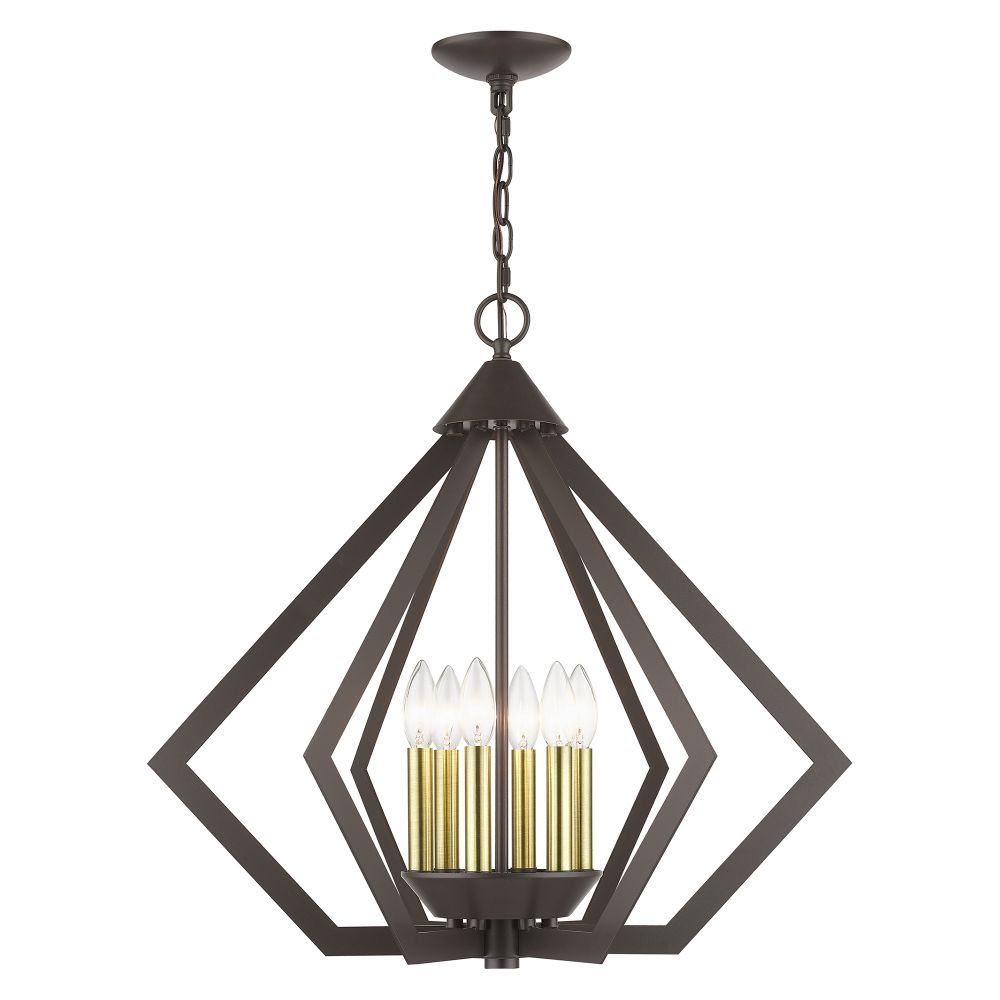 Livex Lighting 40926-92 6 Light English Bronze Chandelier with Antique Brass Finish Accents
