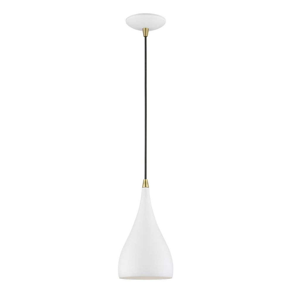 Livex Lighting 41171-13 1 Light Textured White with Antique Brass Accents Mini Pendant
