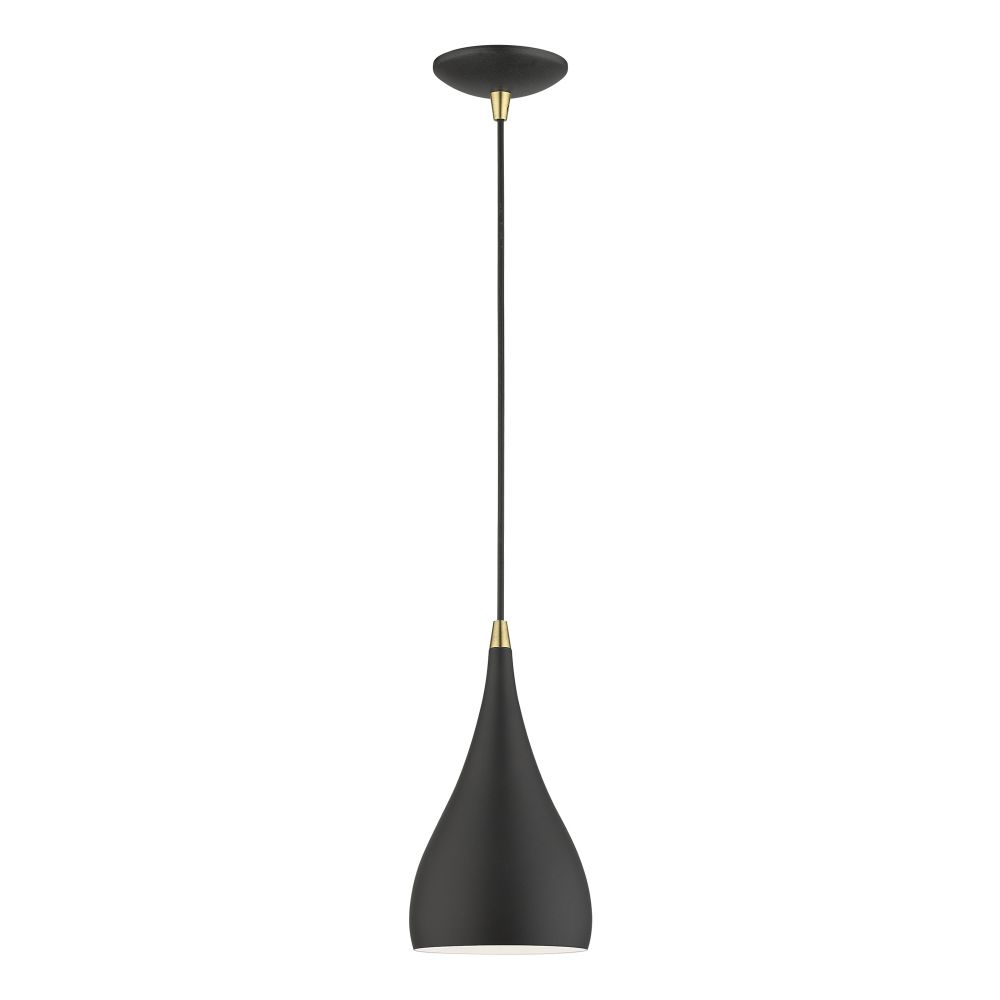 Livex Lighting 41171-14 1 Light Textured Black with Antique Brass Accents Mini Pendant