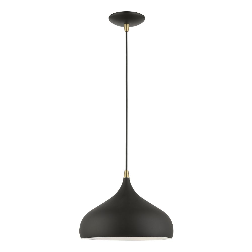 Livex Lighting 41172-14 1 Light Textured Black with Antique Brass Accents Pendant