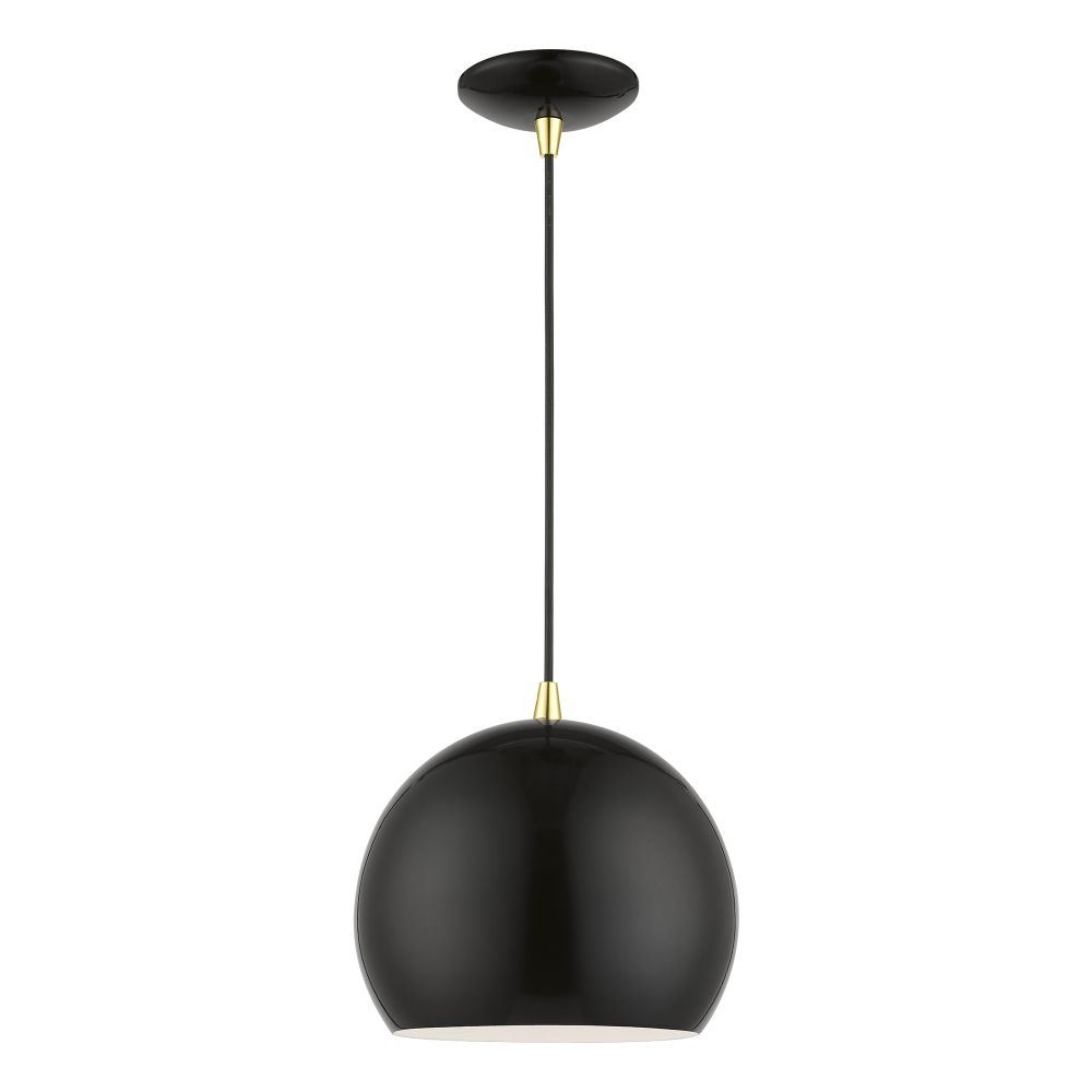 Livex Lighting 41181-68 1 Light Shiny Black with Polished Brass Accents Globe Pendant