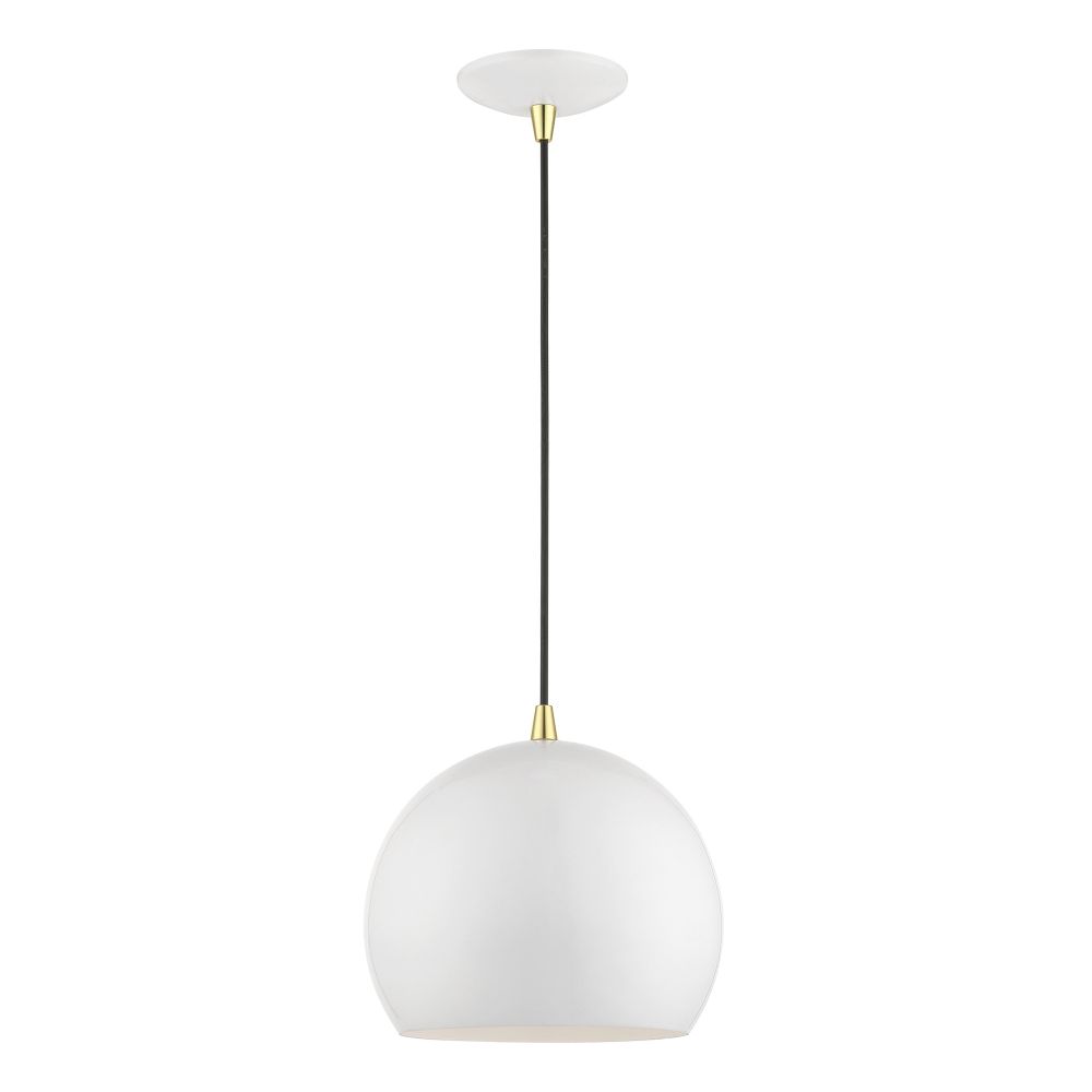 Livex Lighting 41181-69 1 Light Shiny White with Polished Brass Accents Globe Pendant