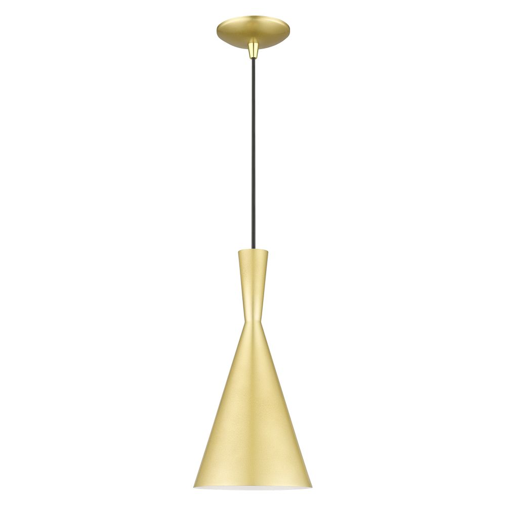 Livex Lighting 41185-33 1 Light Soft Gold Pendant with Polished Brass Finish Accents