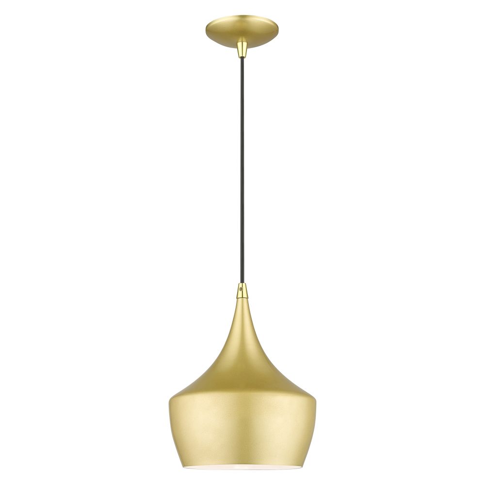 Livex Lighting 41186-33 1 Light Soft Gold Pendant with Polished Brass Finish Accents