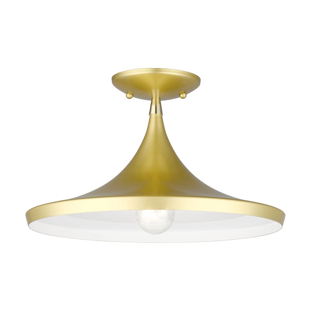 Livex Lighting 41189-33 1 Light Soft Gold Semi-Flush with Polished Brass Finish Accents