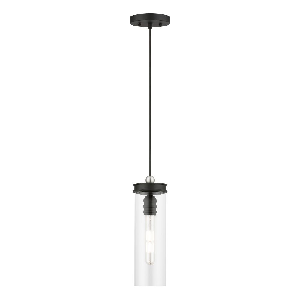 Livex Lighting 41236-04 1 Light Black with Brushed Nickel Accent Mini Pendant