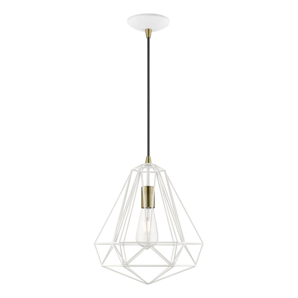 Livex Lighting 41324-13 1 Light Textured White with Antique Brass Accents Pendant