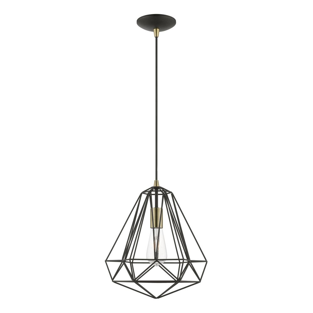 Livex Lighting 41324-14 1 Light Textured Black with Polished Chrome Accents Pendant