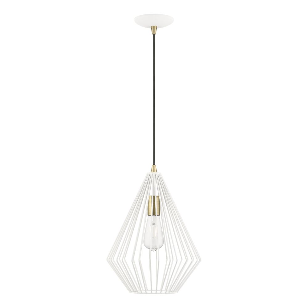 Livex Lighting 41325-13 1 Light Textured White with Antique Brass Accents Pendant
