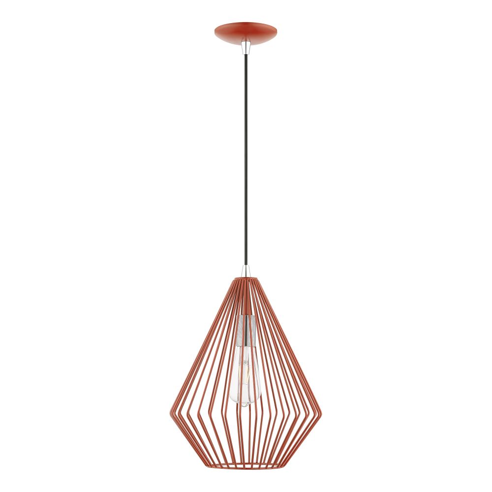Livex Lighting 41325-72 1 Light Shiny Red with Polished Chrome Accents Pendant