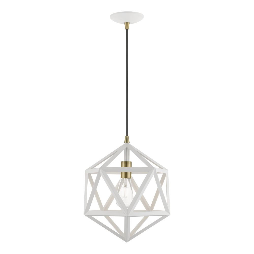Livex Lighting 41328-13 1 Light Textured White with Antique Brass Accents Pendant