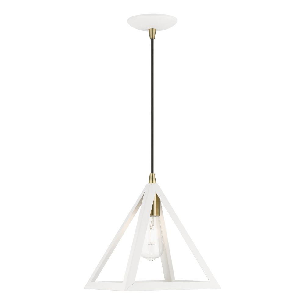 Livex Lighting 41329-13 1 Light Textured White with Antique Brass Accents Pendant