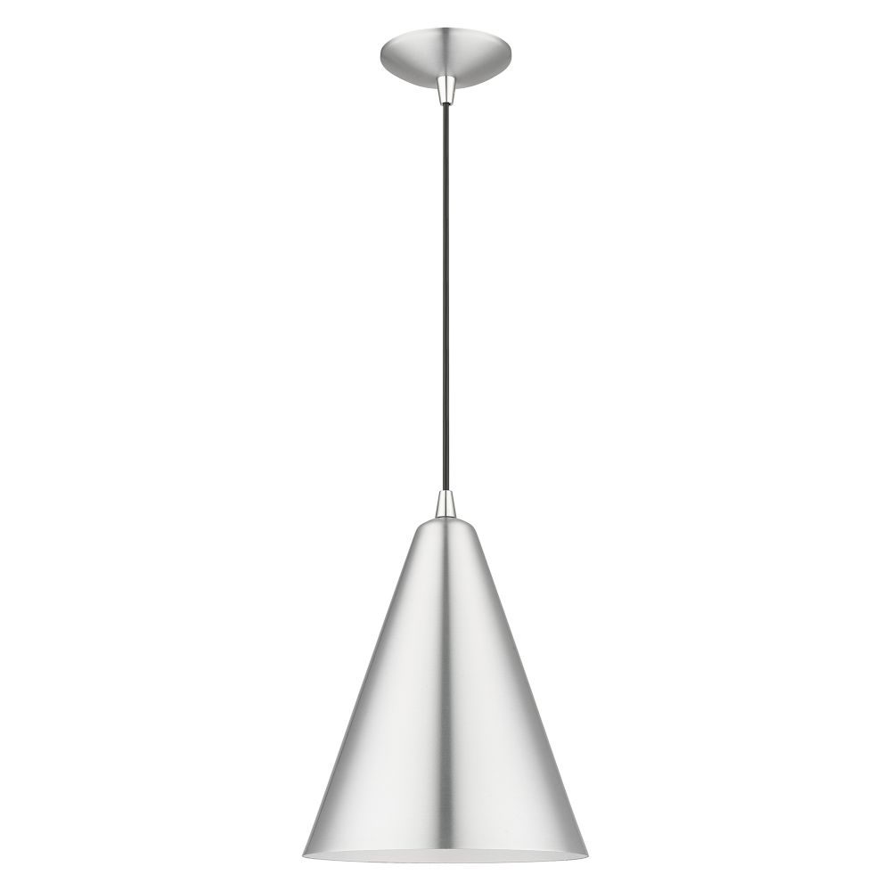 Livex Lighting 41492-66 1 Light Brushed Aluminum Cone Pendant with Polished Chrome Accents