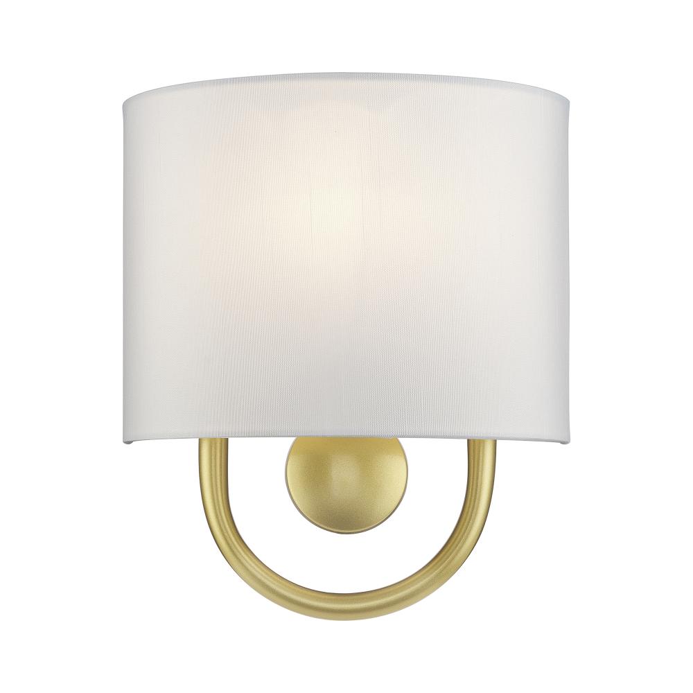 Livex Lighting 42891-33 1 Light Soft Gold ADA Sconce with Hand Crafted Off-White Fabric Shade