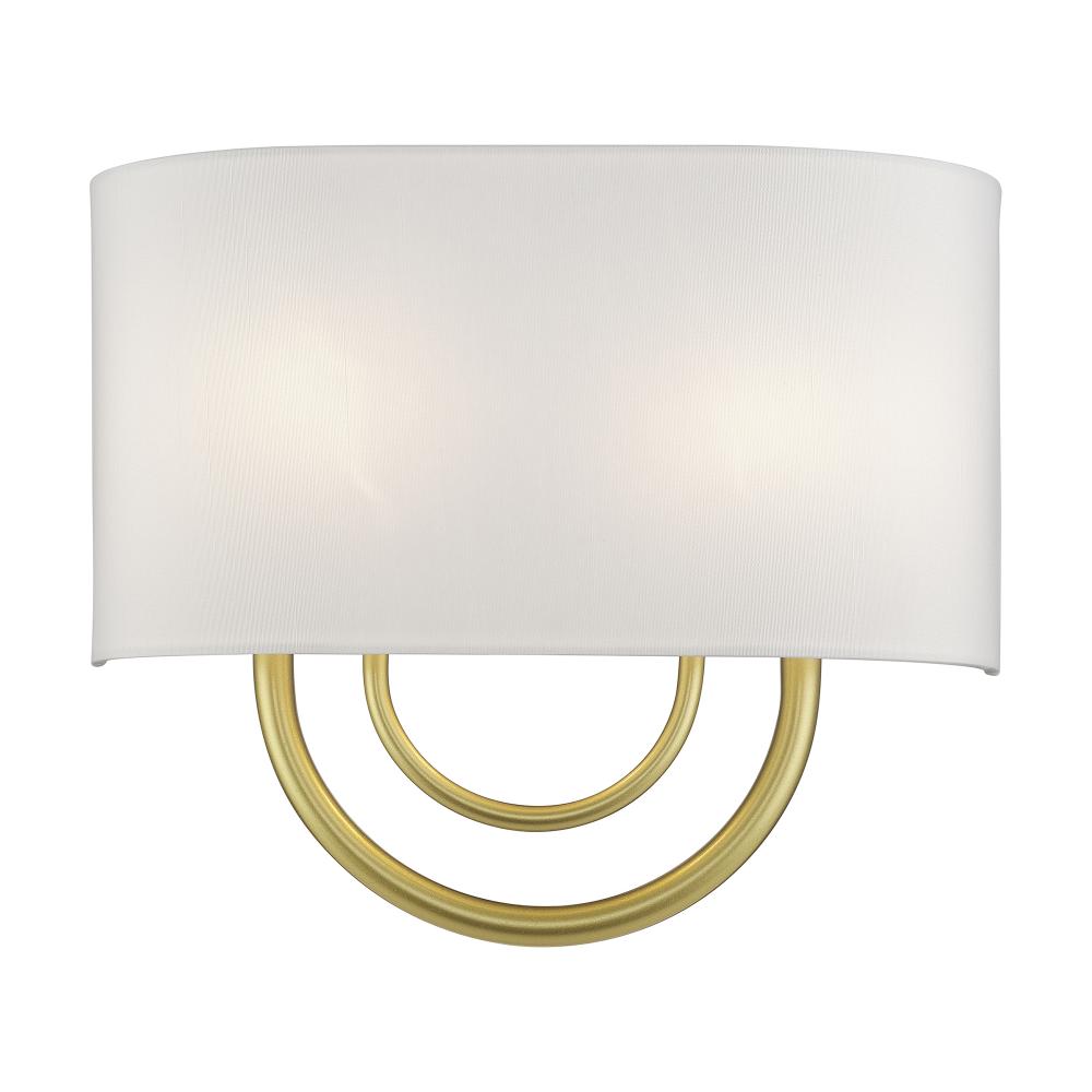 Livex Lighting 42892-33 2 Light Soft Gold ADA Sconce with Hand Crafted Off-White Fabric Shade