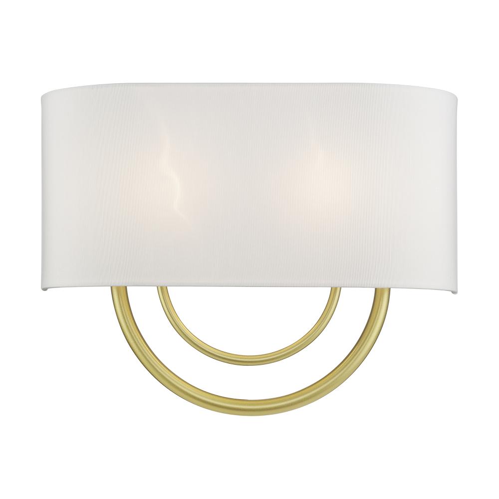Livex Lighting 42893-33 2 Light Soft Gold Large ADA Sconce with Hand Crafted Off-White Fabric Shade