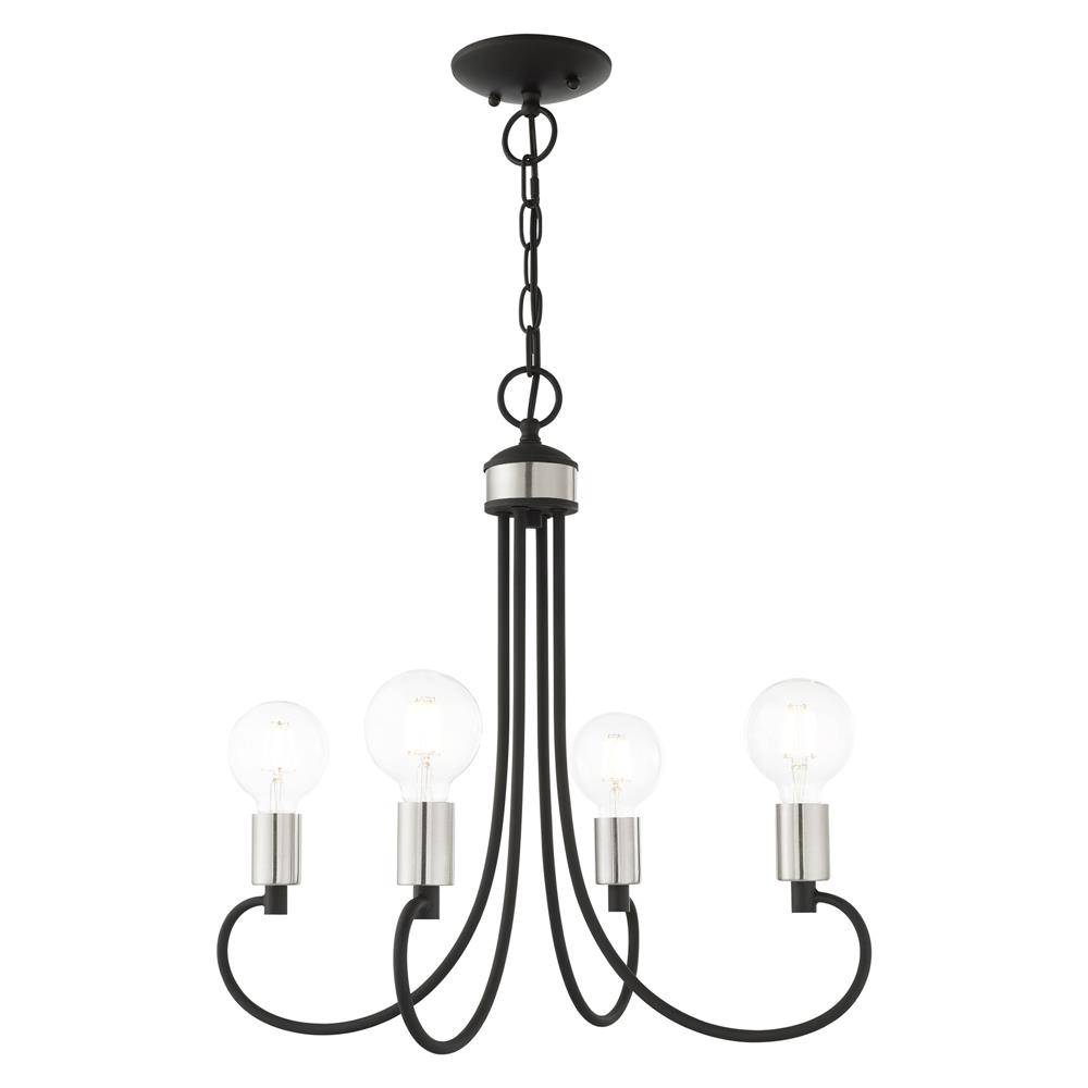 Livex Lighting 42924-04 Bari Chandelier in Black with Brushed Nickel Accents